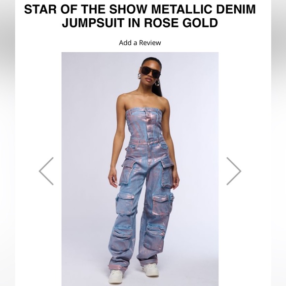 AKIRA Pants - ISO!!!! Akira Stole the Show denim metallic cargo rosegold jumpsuit